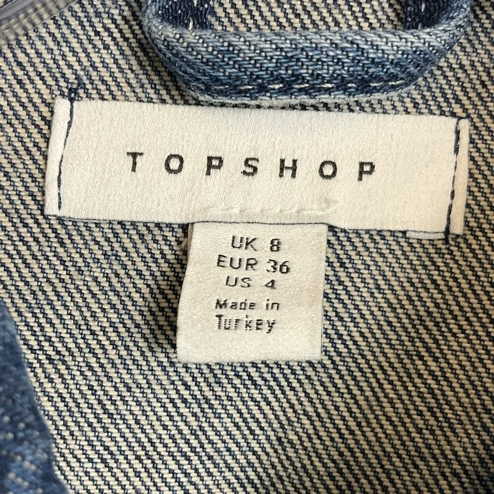 Topshop Women's Medium Wash Blue Denim Trucker Cropped Western Jacket Pockets 4 - Picture 2 of 9
